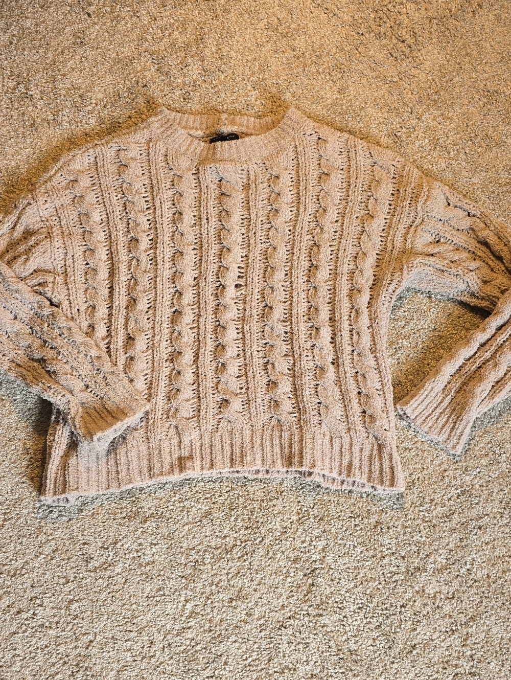 American Eagle Outfitters Cable Knit Crewneck Sweater in Beige